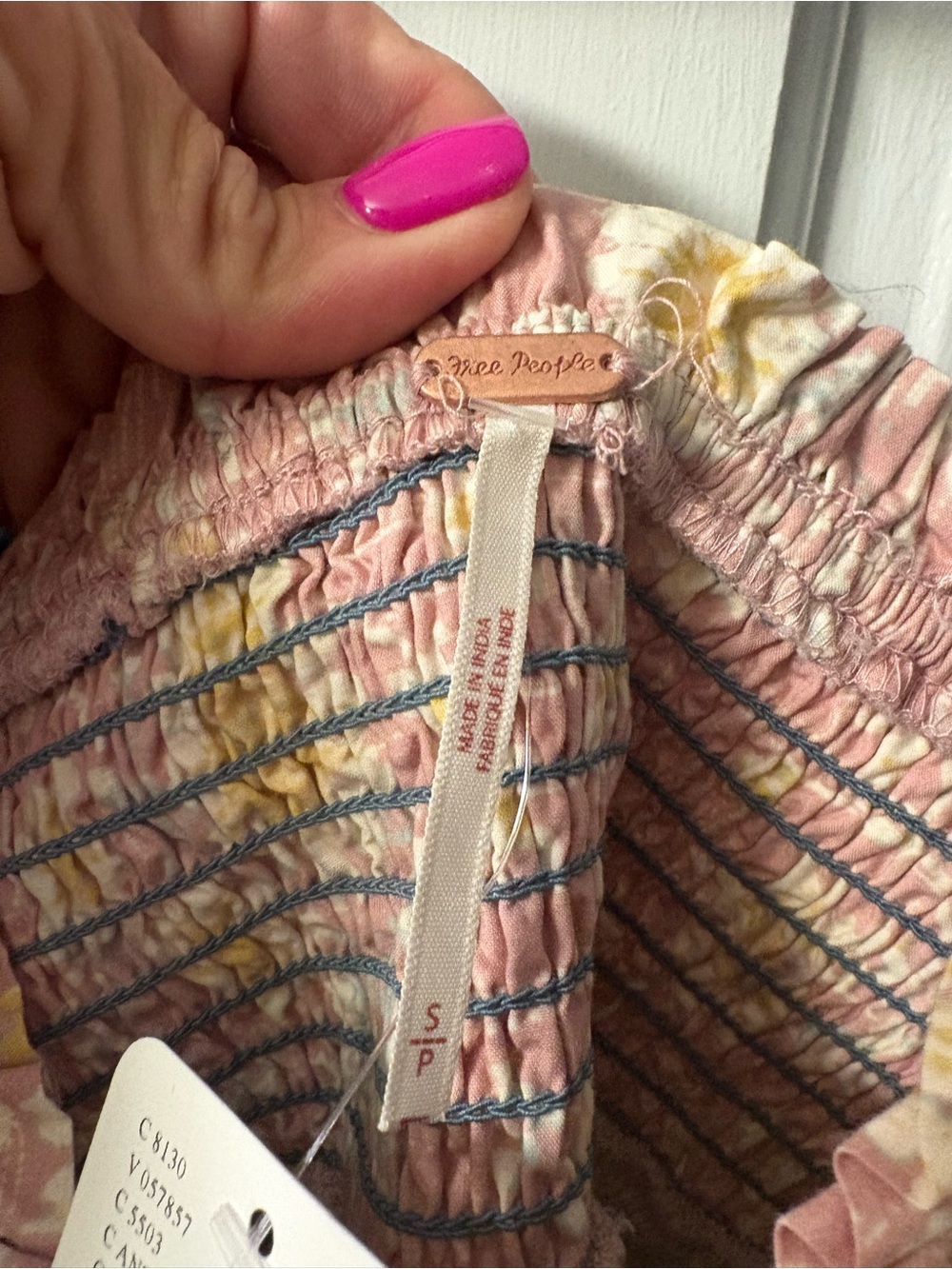 Free People Pink & Blue Smocked Floral Maxi Dress Small - Picture 6 of 11